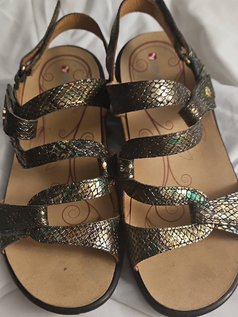 Women’s Metallic Snake-Print Strappy Sandals - Bronze/Black